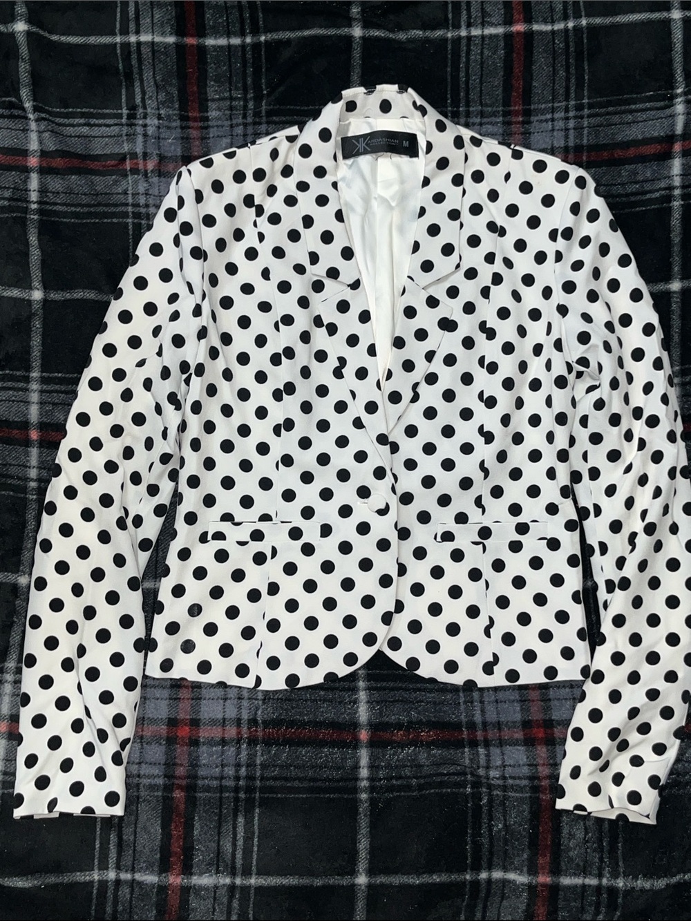 Kardashian Kollection White Blazer with Black Polka Dots